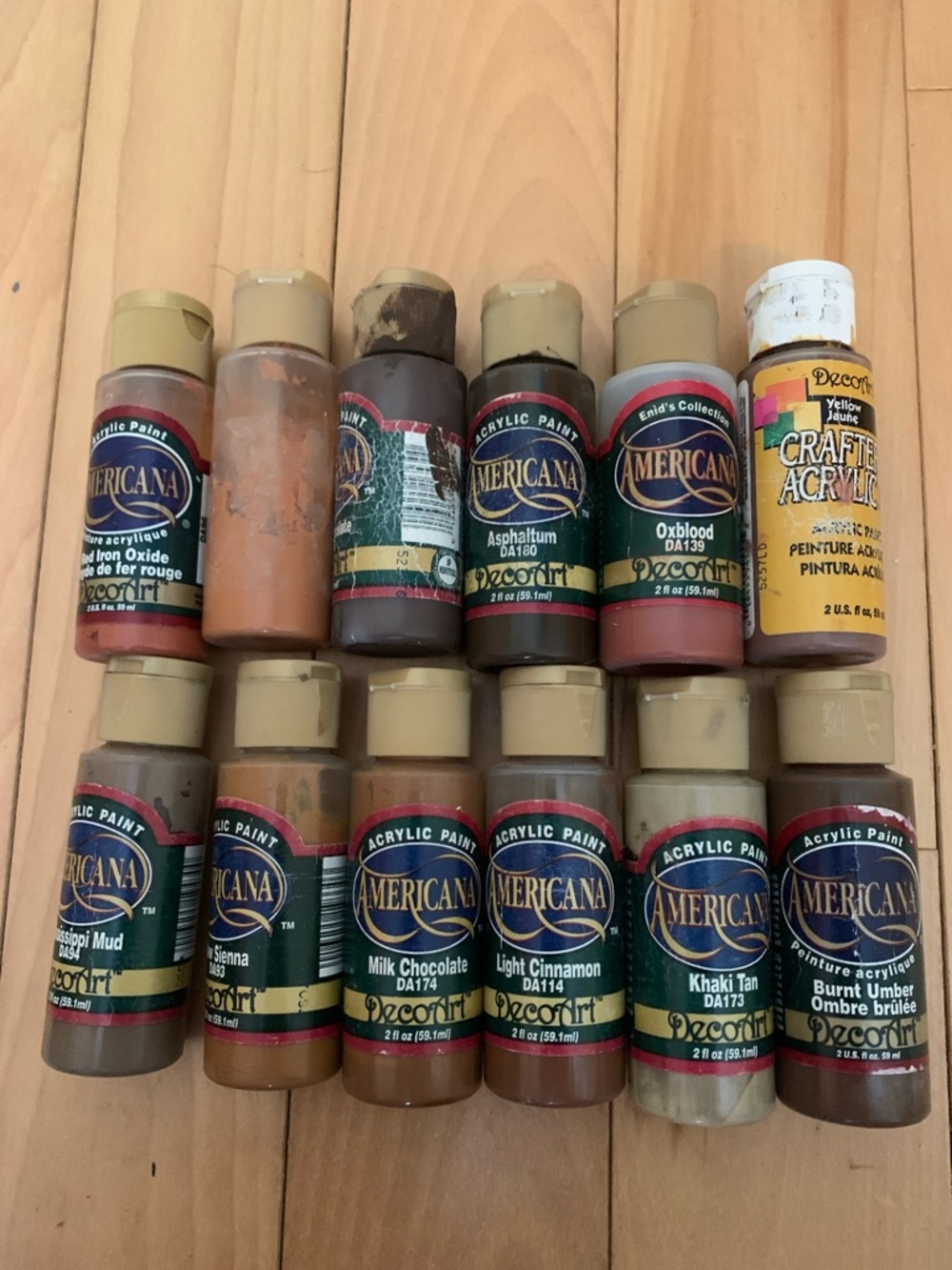 Open Used DecoArt Acrylic Paint Lot Brown 2 oz, 59 ml